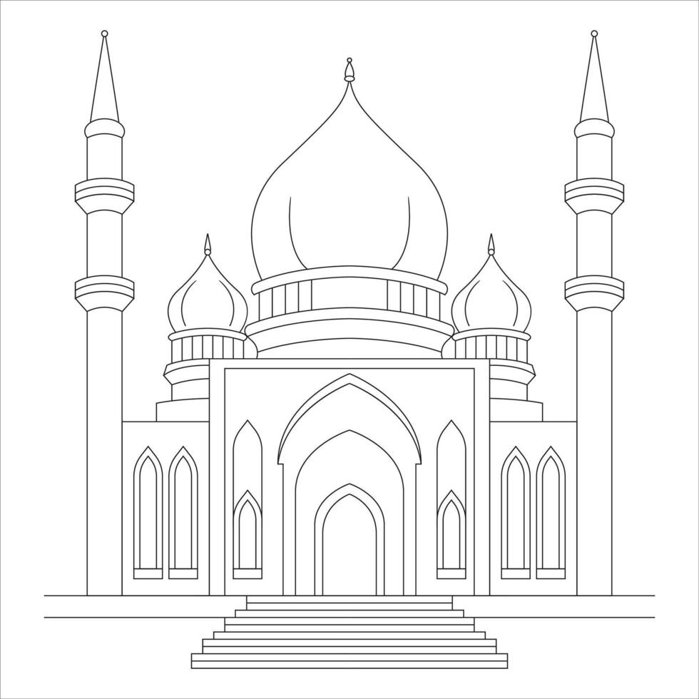 Ramadan Mosque Coloring Page for Kids vector