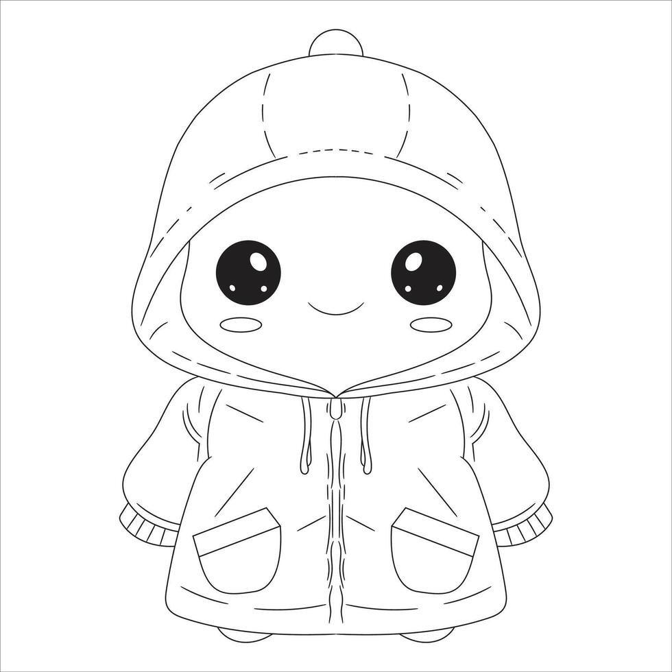 a drawing of a stuffed animal wearing a jacket with a hood that says hello kitty. vector