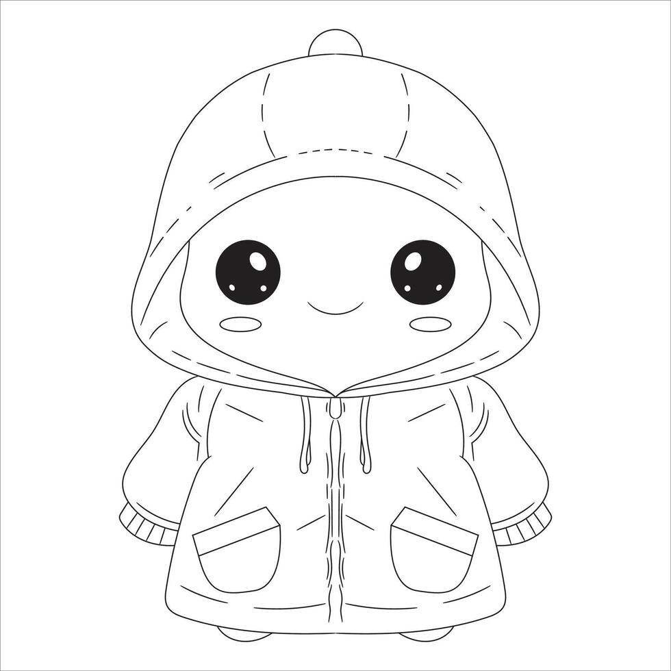 a drawing of a stuffed animal wearing a jacket with a hood that says hello kitty. vector