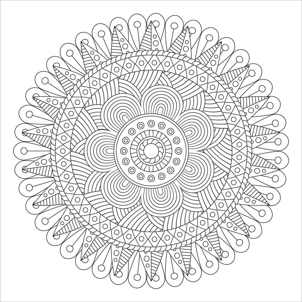 patrón circular en forma de mandala para henna, mehndi, tatuaje, decoración. adorno decorativo en estilo étnico oriental. página de libro para colorear. vector