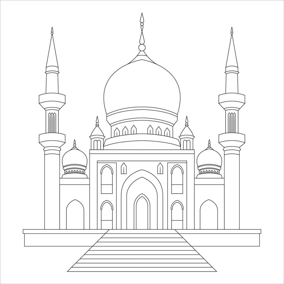 Ramadan Mosque Coloring Page for Kids vector