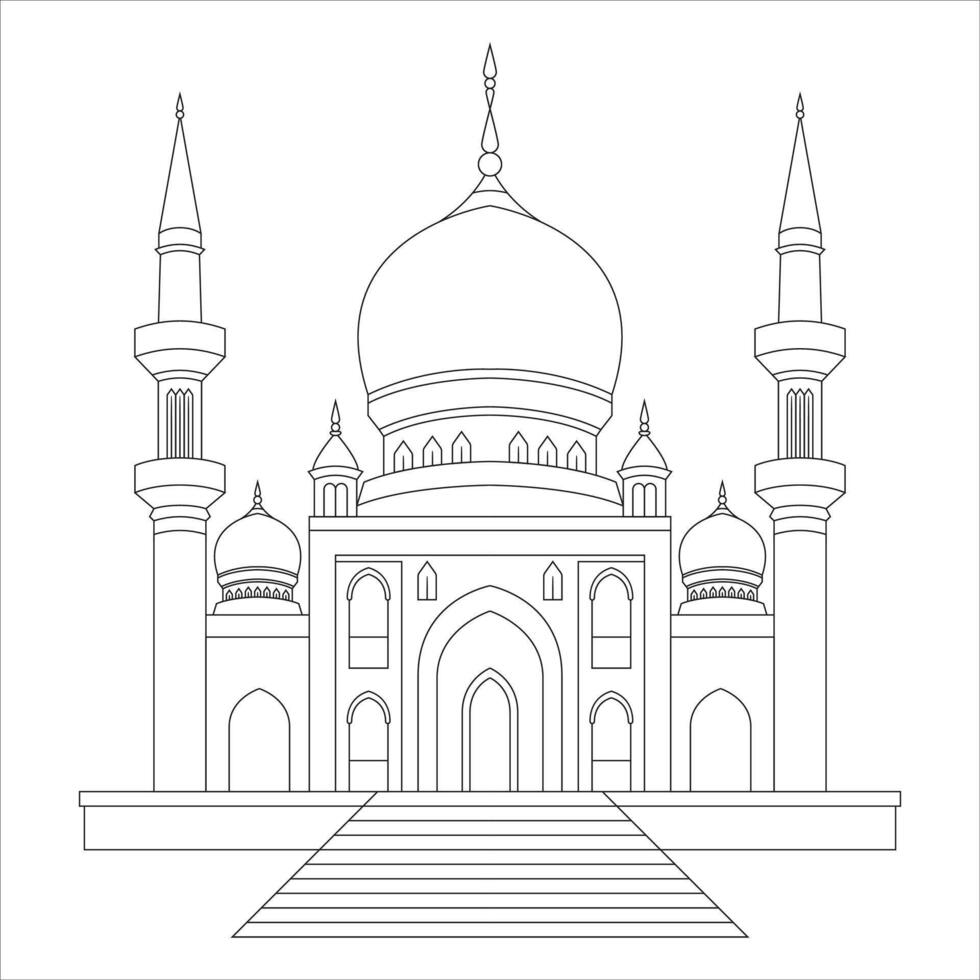 Mezquita de Ramadán para colorear para niños vector