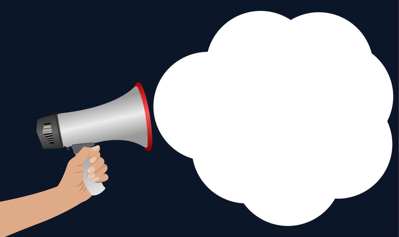Girl Hand holding megaphone with speech bubble on blue shade background banner poster. For women's internation day and advertising. For exclusive discounts and special offers. vector