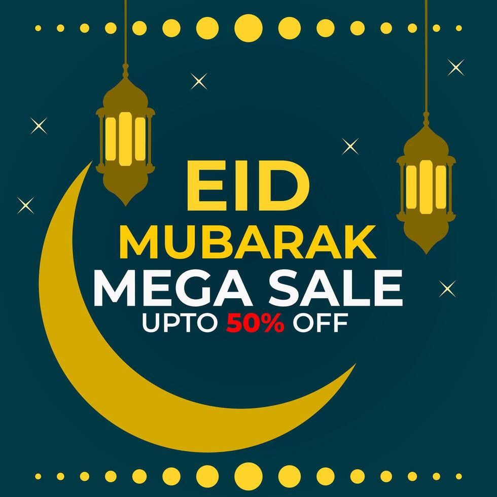 Eid Mubarak Mega sale up to fifty percent off square banner for advertisement vector