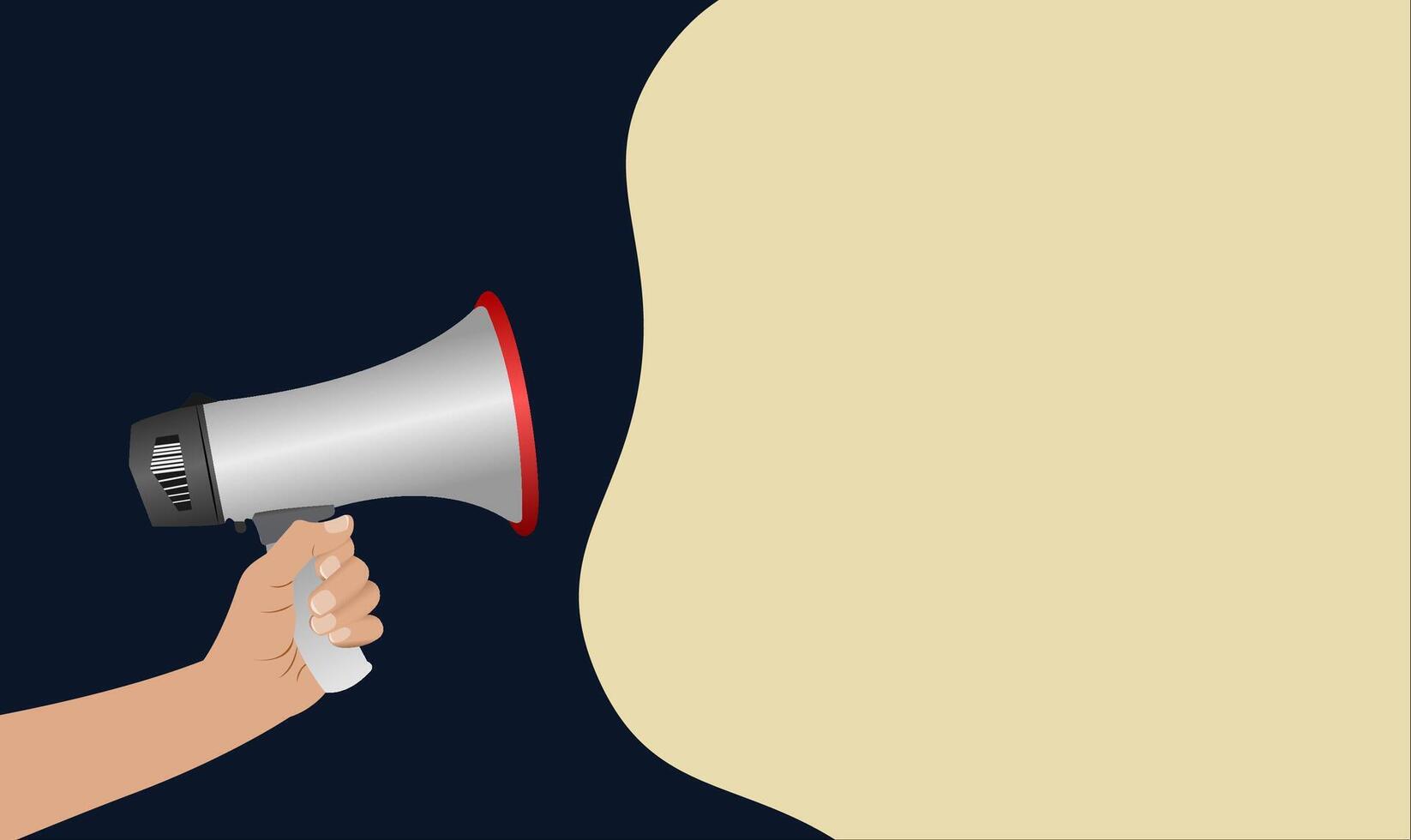 Girl Hand holding megaphone with speech bubble on blue shade background banner poster. For women's internation day and advertising. For exclusive discounts and special offers.For advertising marketing vector