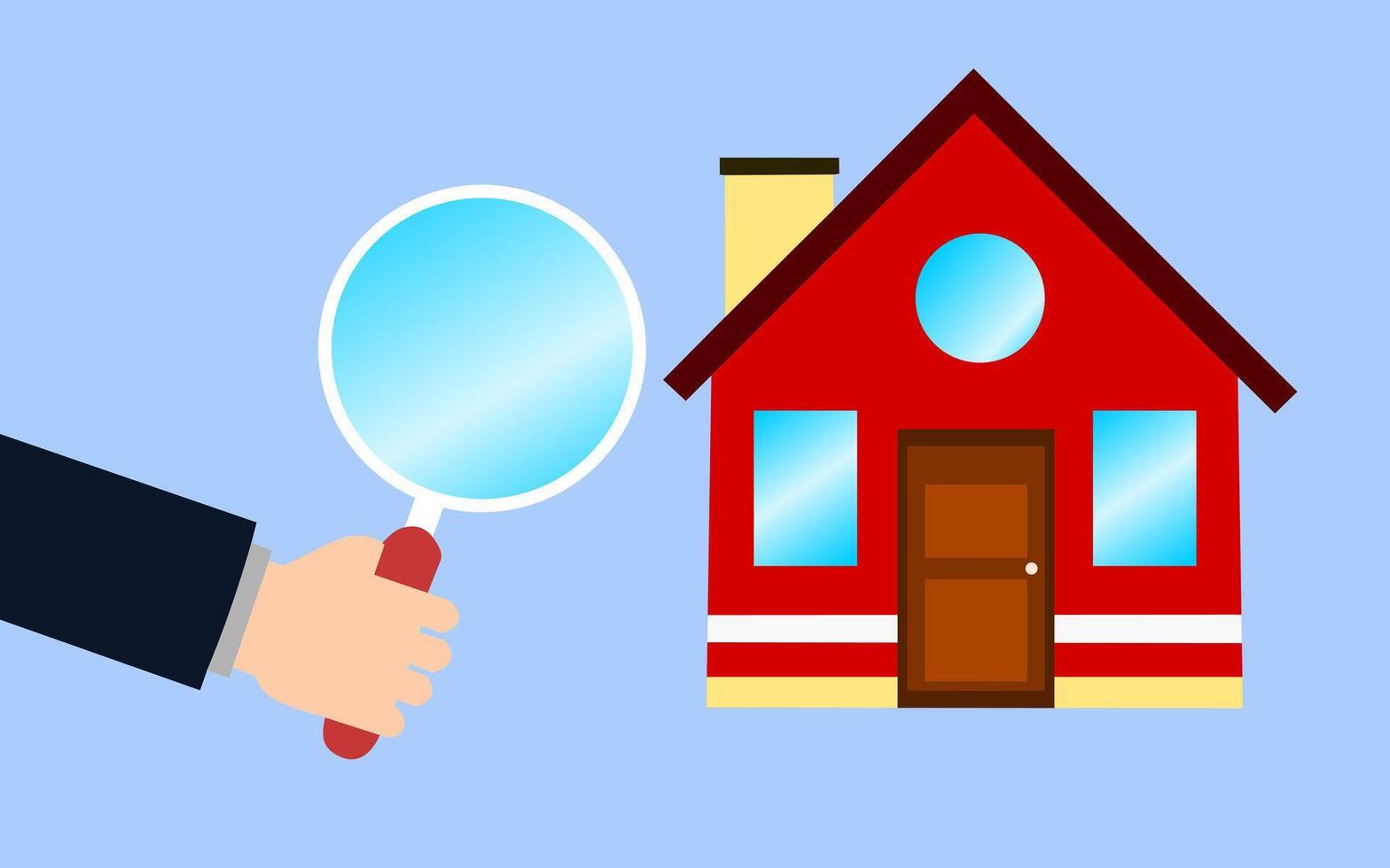 Real estate appraisal . businessman holding magnifier, house inspection, investment opportunities, real property, appraisal. vector