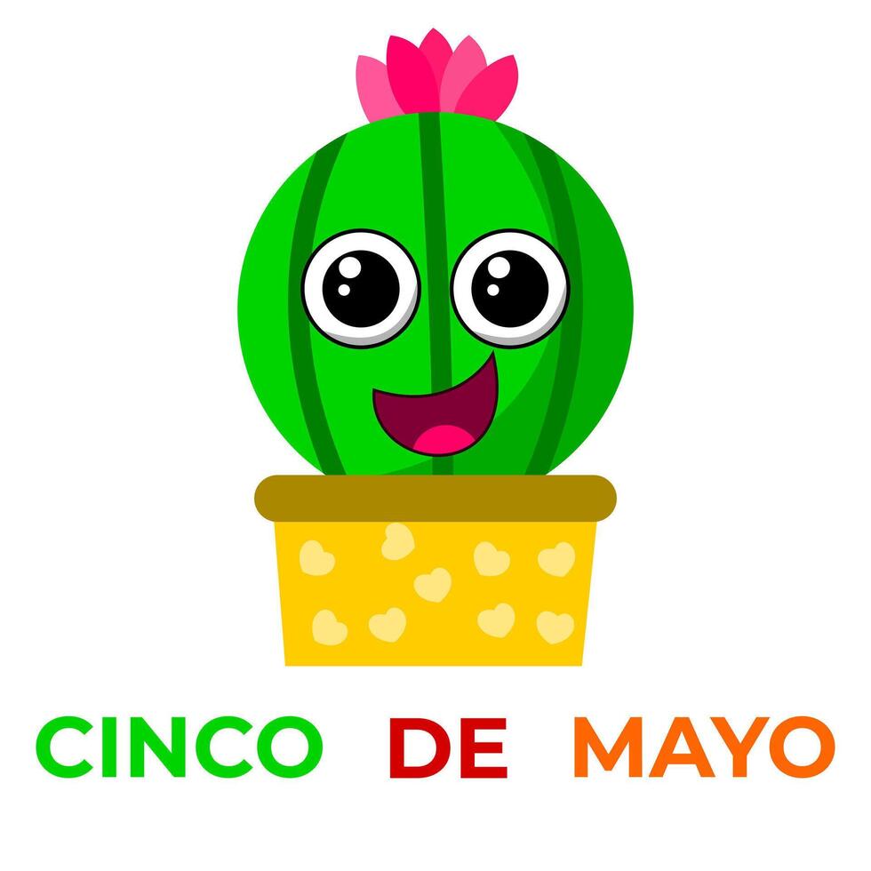 Cinco de mayo cactus cartoon style isolated on white background. vector