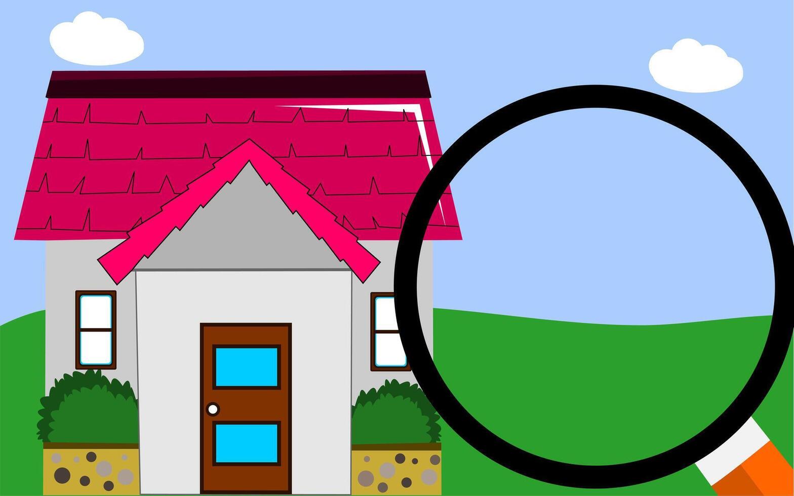 Real estate appraisal, house inspection, mortgage loan, home loan, home appraisal, magnifying glass to see house details. vector
