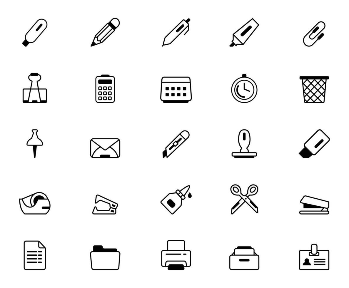 Set of office supplies icon vector