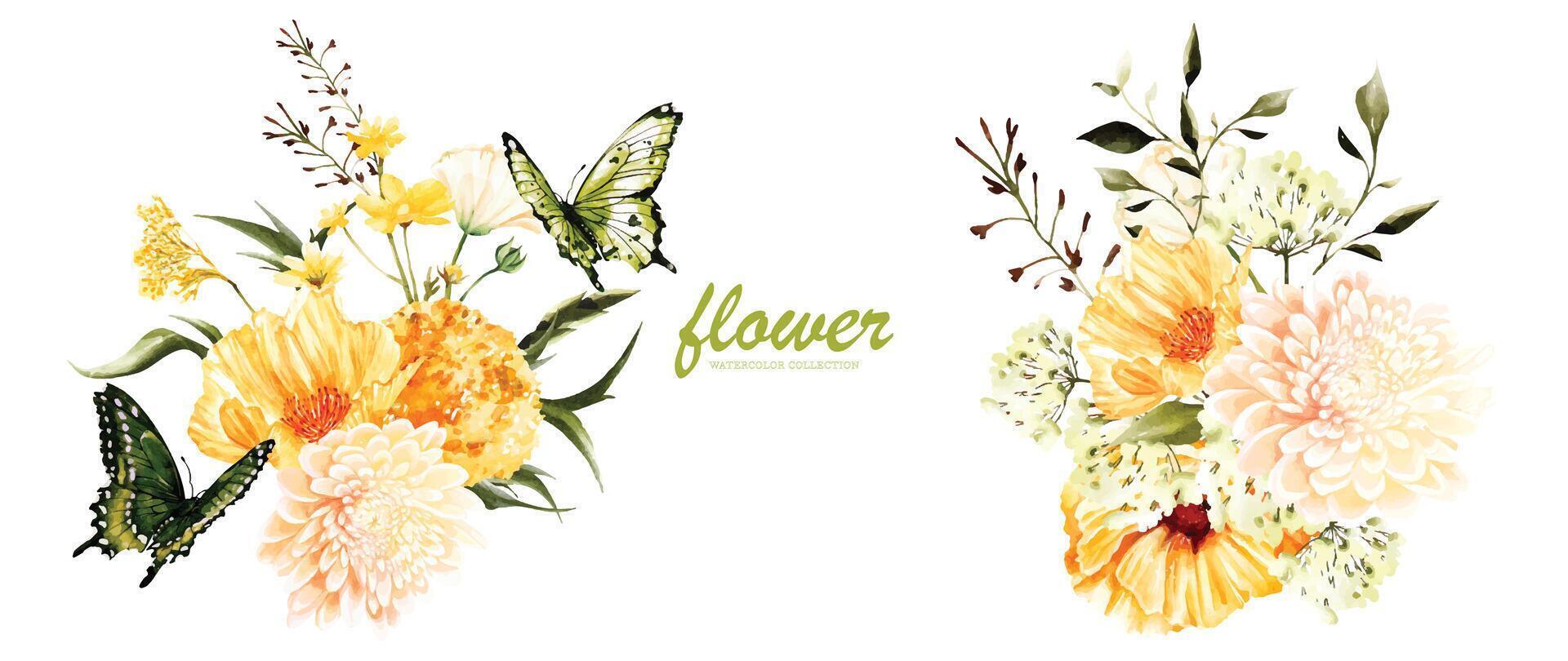 Set floral bouquet watercolor elements design vector