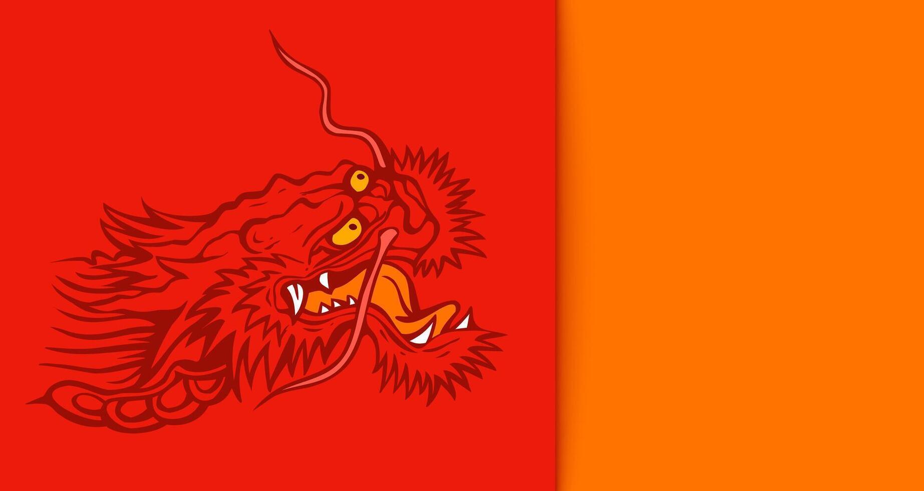 illustration of a head of Chinese dragon on red background. Asian background with head dragon. vector