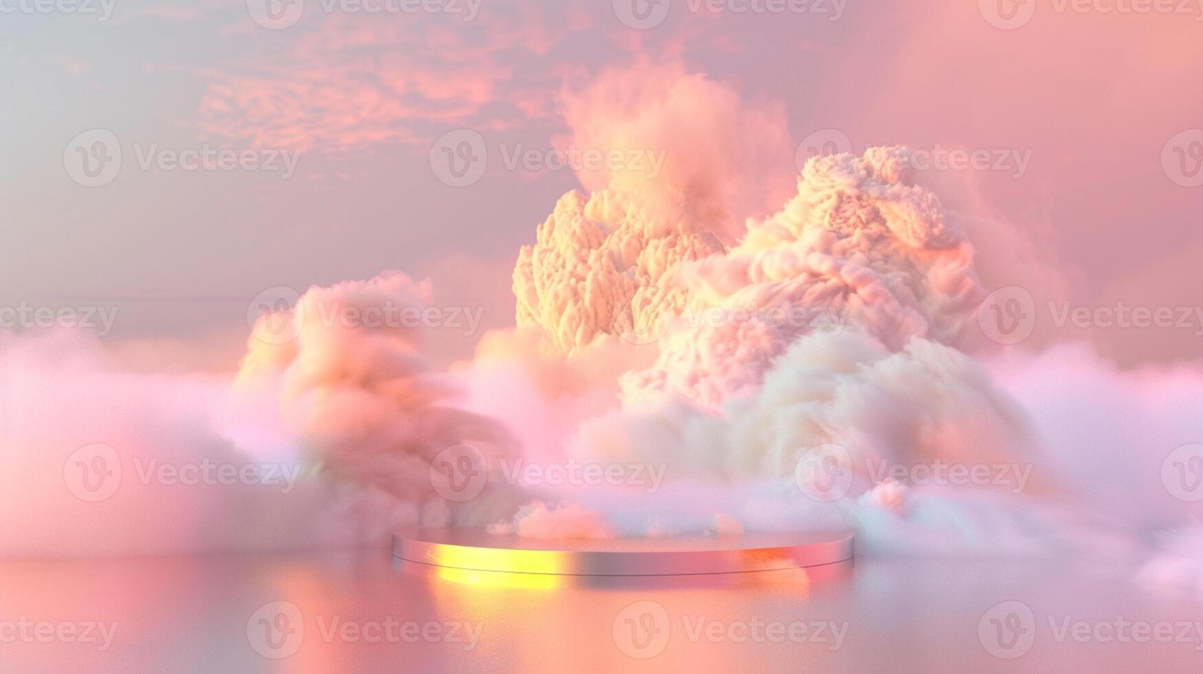A dreamy pink and gold background with eucalyptus leaves, creating an atmosphere of luxury for product display in the style of surreal fantasy landscapes. photo