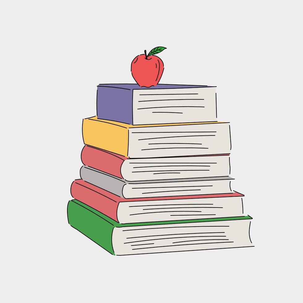 Stack of Books with an Apple on Top vector