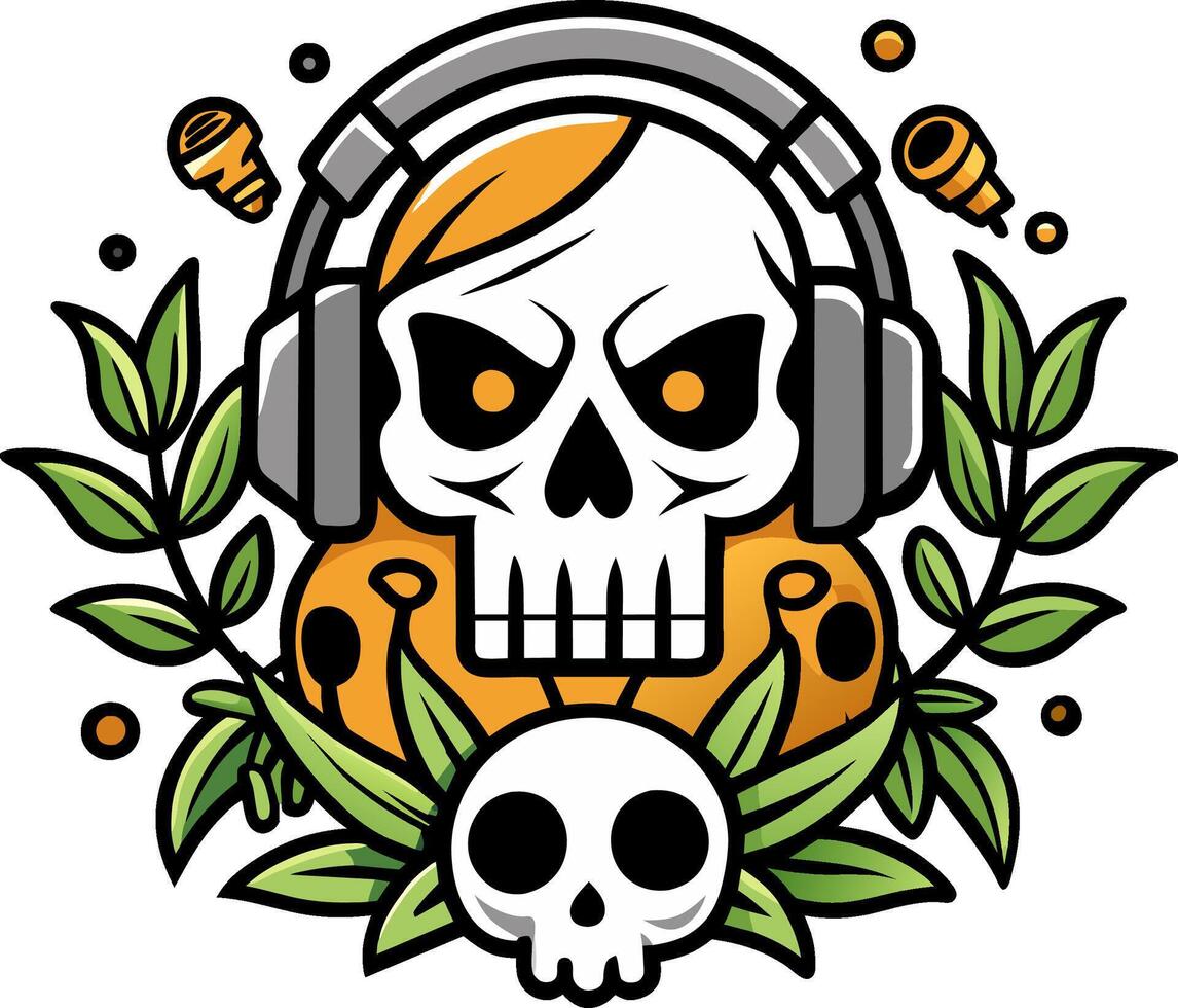 Modern skull with headphone logo illustration vector