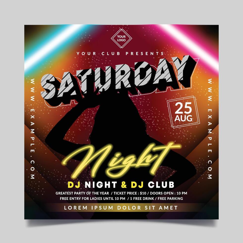Saturday night flyer template with light decoration vector