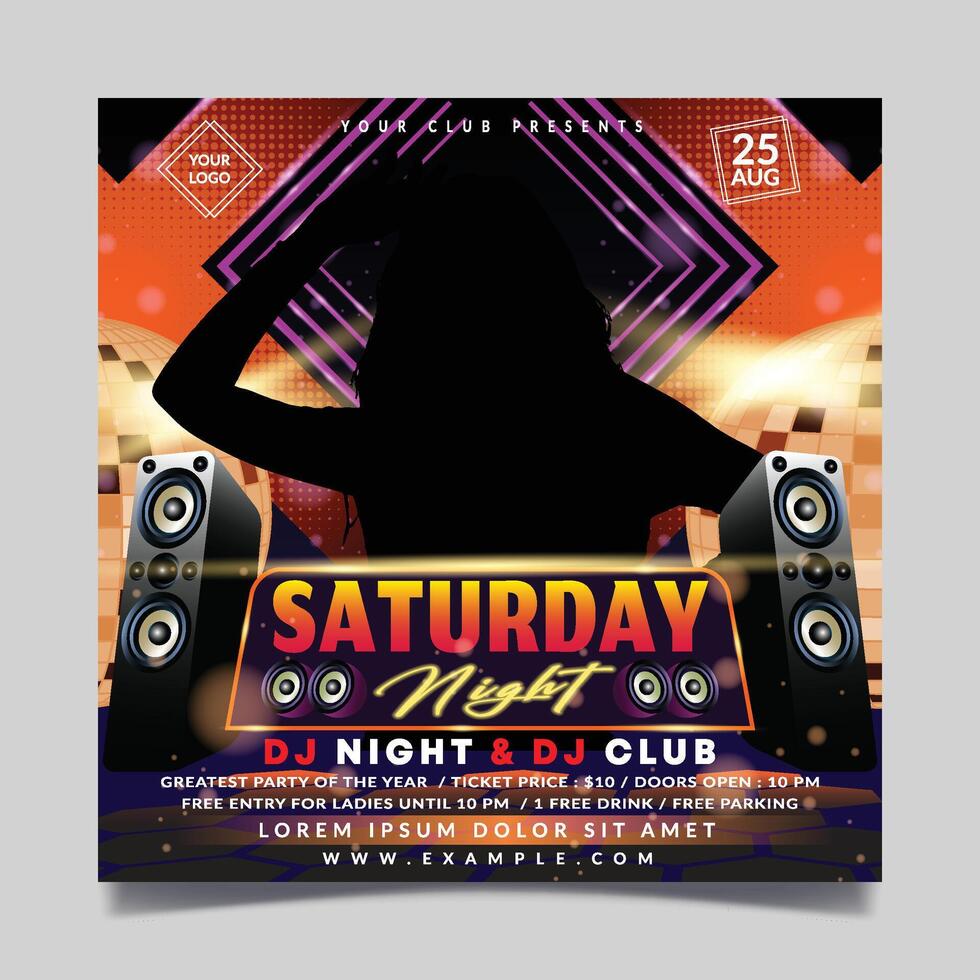 Saturday night flyer template with right and left side disco lights vector