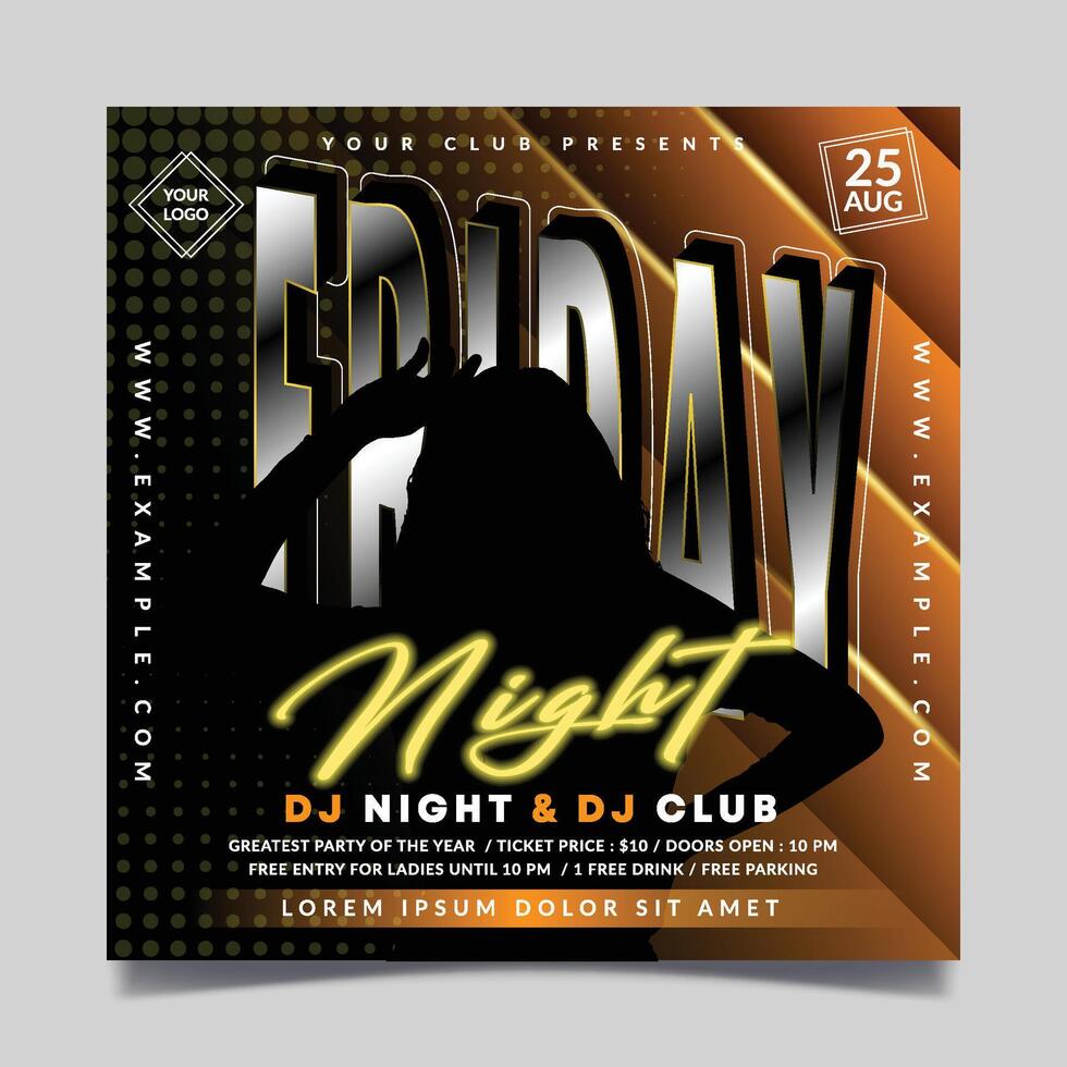 Friday night flyer template with orange and black combination vector