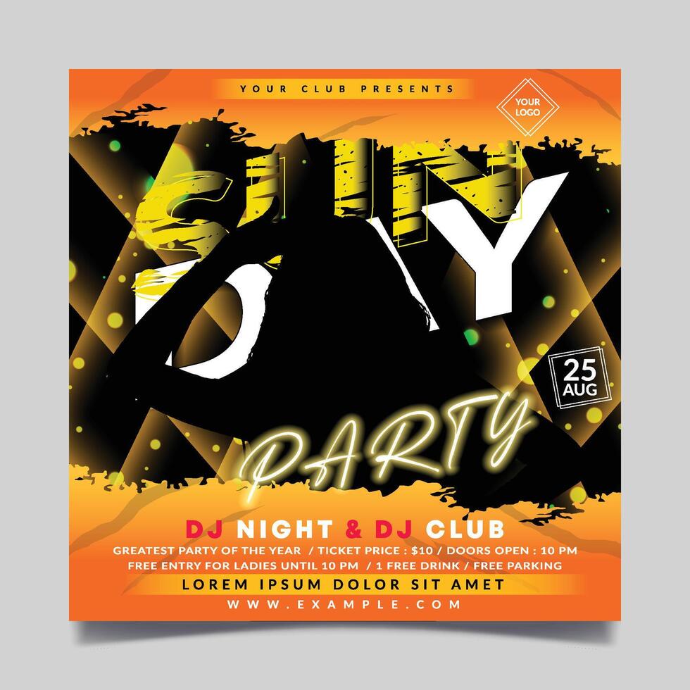 Sunday party flyer template with orange background combination vector