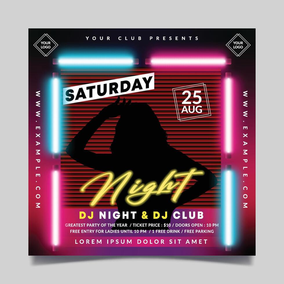 Saturday night flyer template with glowing lights vector