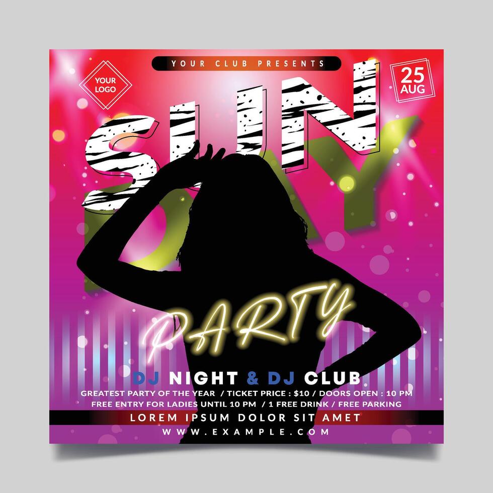 Sunday party flyer template with abstract background vector