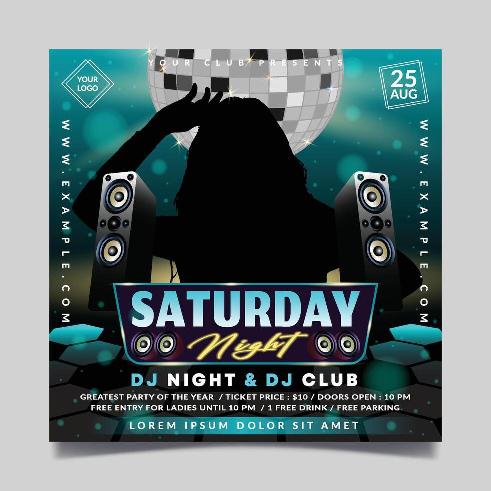 Saturday night flyer template with disco lights on it vector