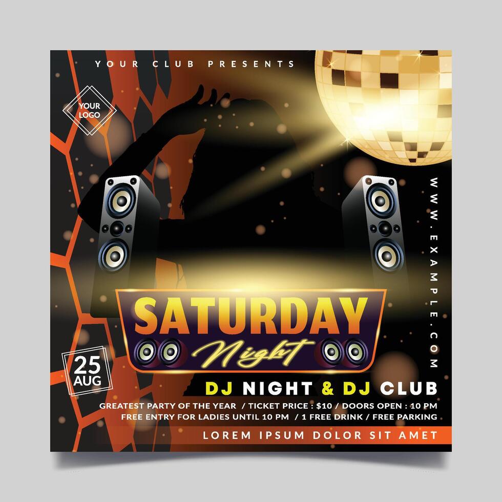 Saturday night flyer template with disco lights on the side vector