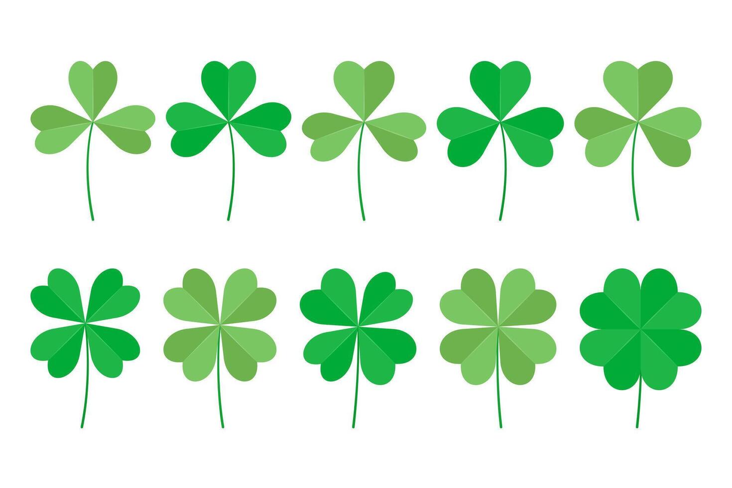 Set of green clover leaves, three and four leaves. illustration isolated on white background. vector