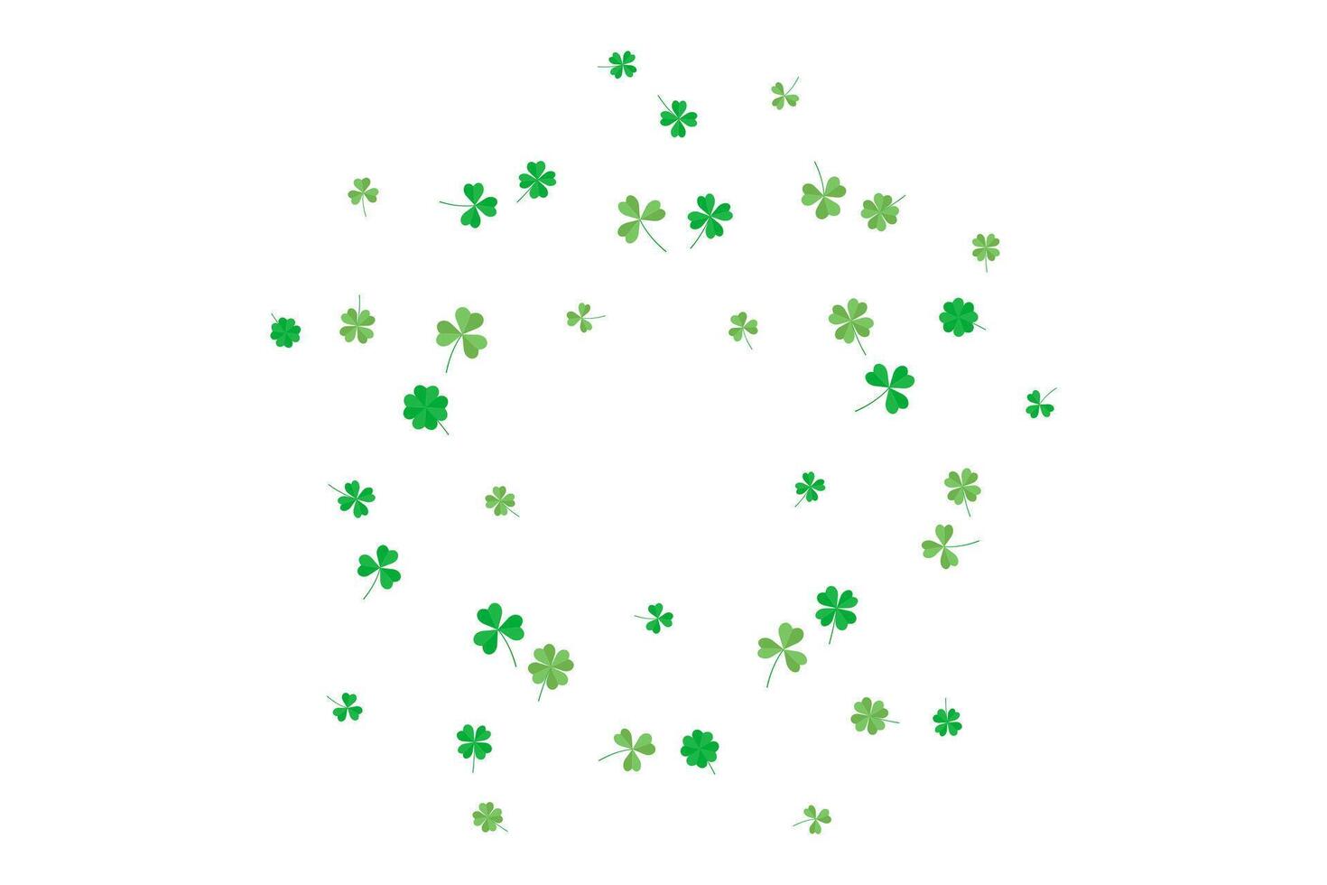 Background of flying green clover leaves, three and four leaf. illustration for cover, banner, poster, card, web and packaging. vector