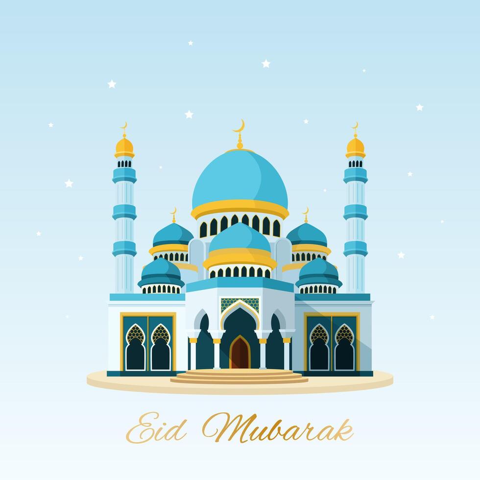 eid mubarak. ilustración con islámico mezquita para un póster, saludo tarjeta, web bandera o como un invitación. Ramadán kareem moderno diseño para ninguna propósitos. vector