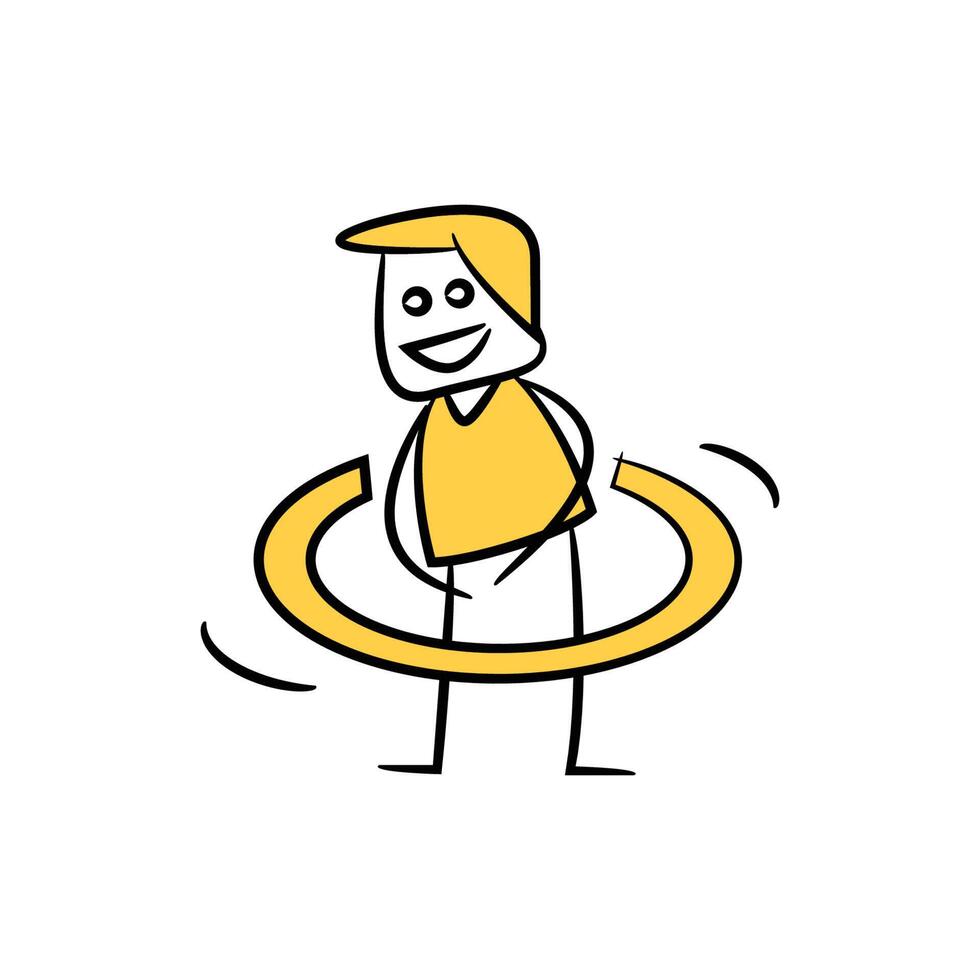 a cartoon man is standing in front of a hula hoop vector