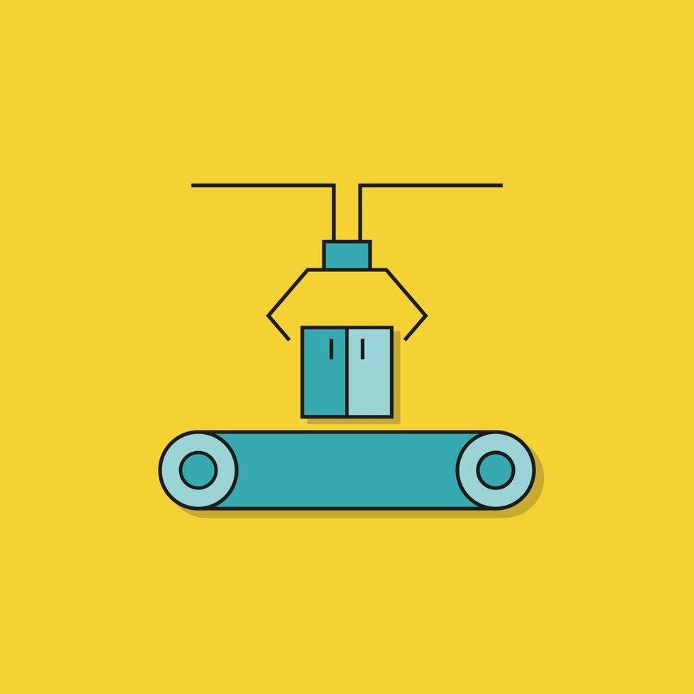a flat icon of a robot on a conveyor belt vector