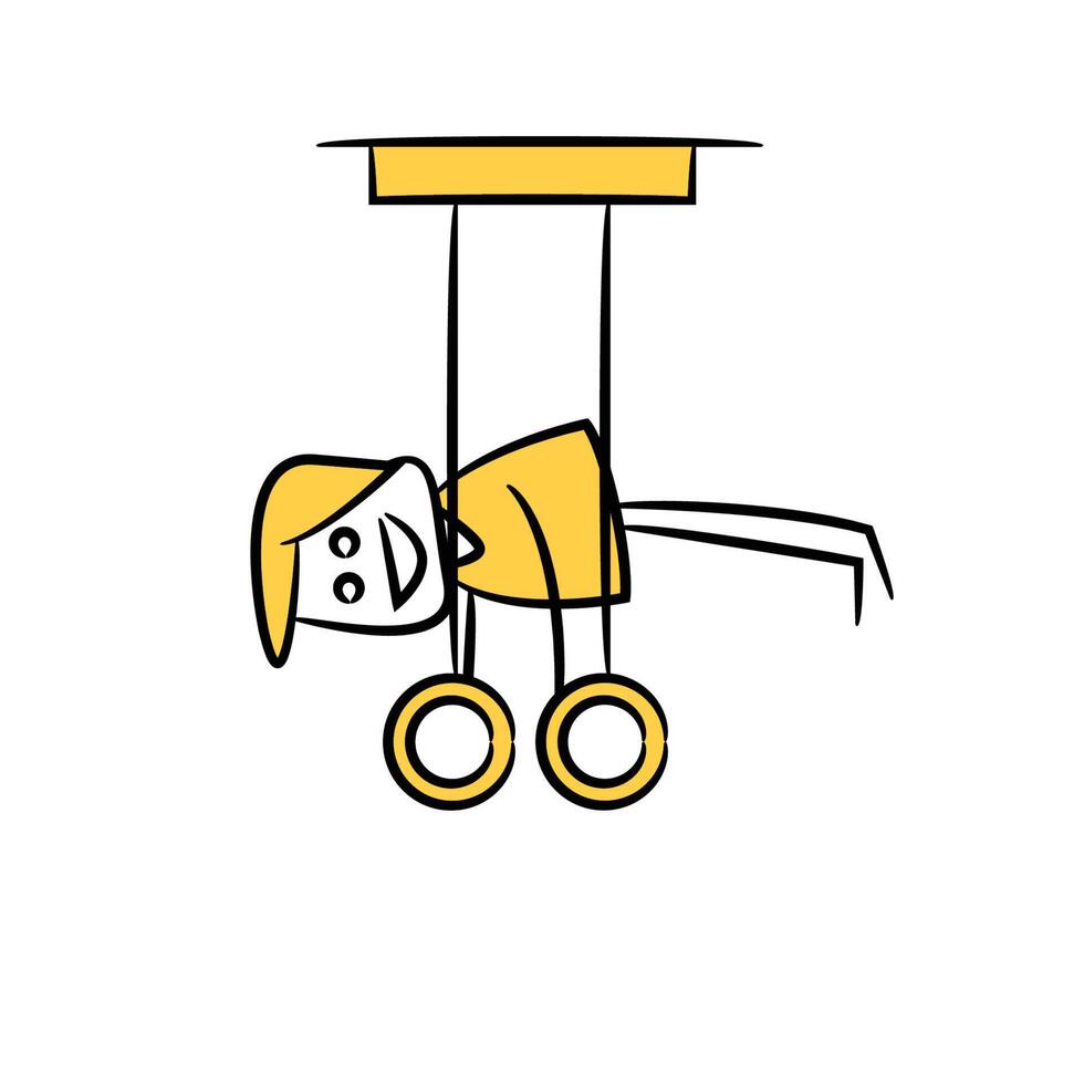 a cartoon man hanging from a rope vector