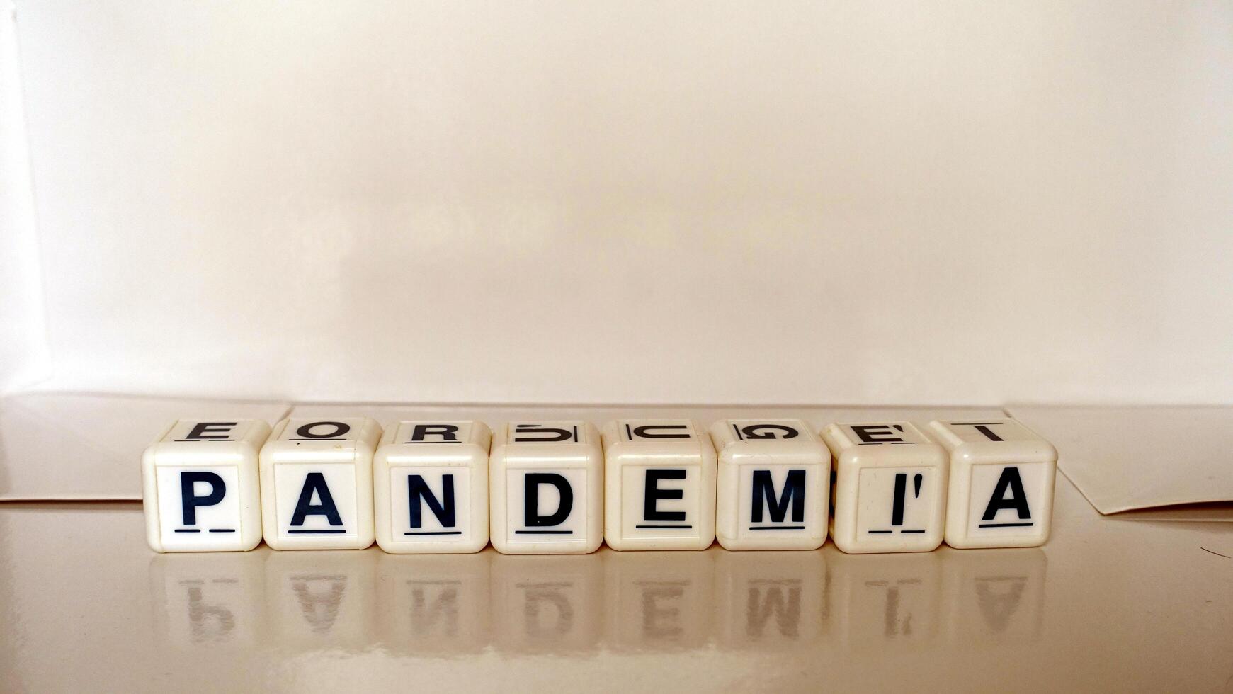 The word pandemic in Italian, Portuguese and Spanish. photo