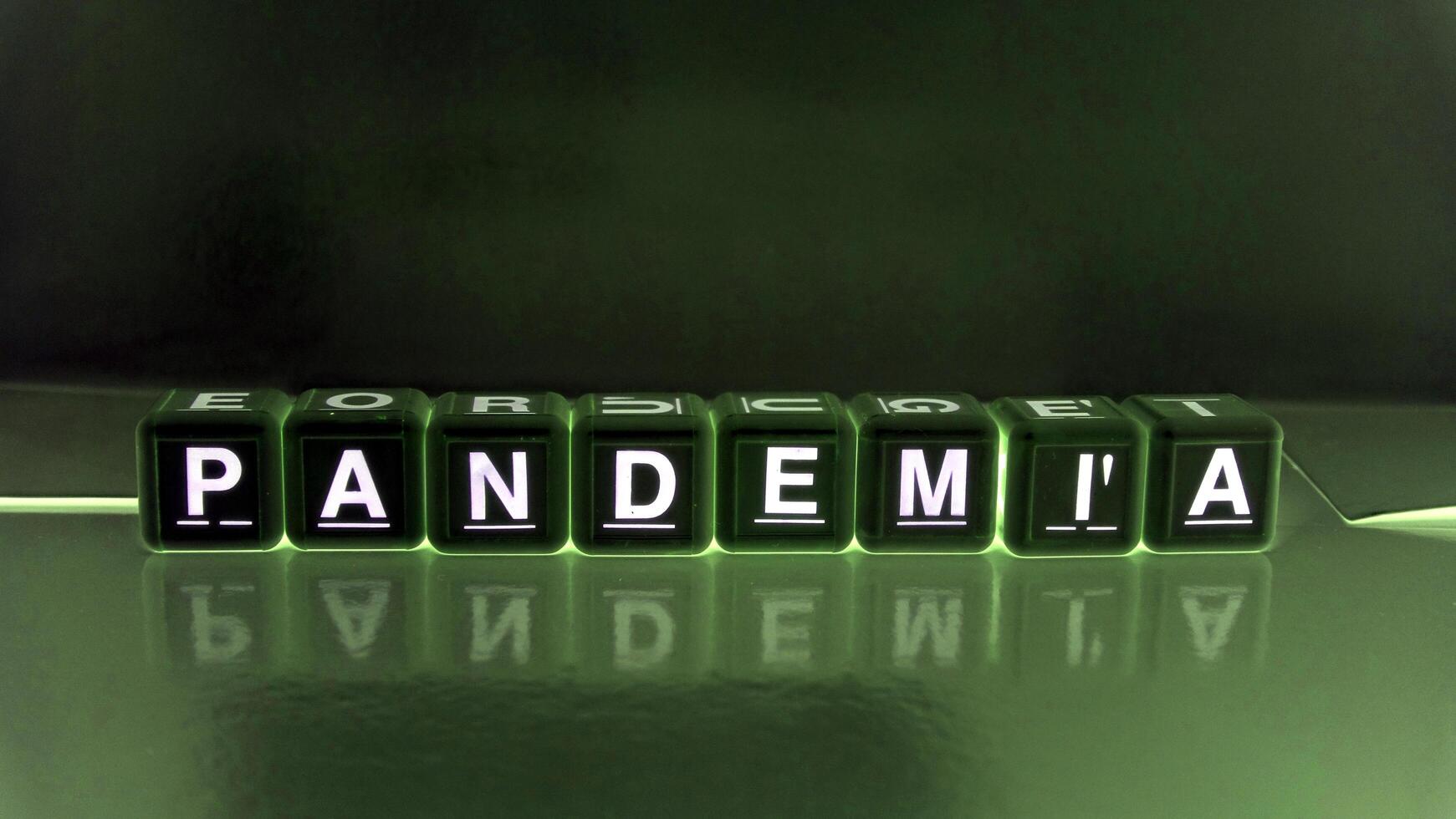 The word pandemic in Italian, Portuguese and Spanish. photo