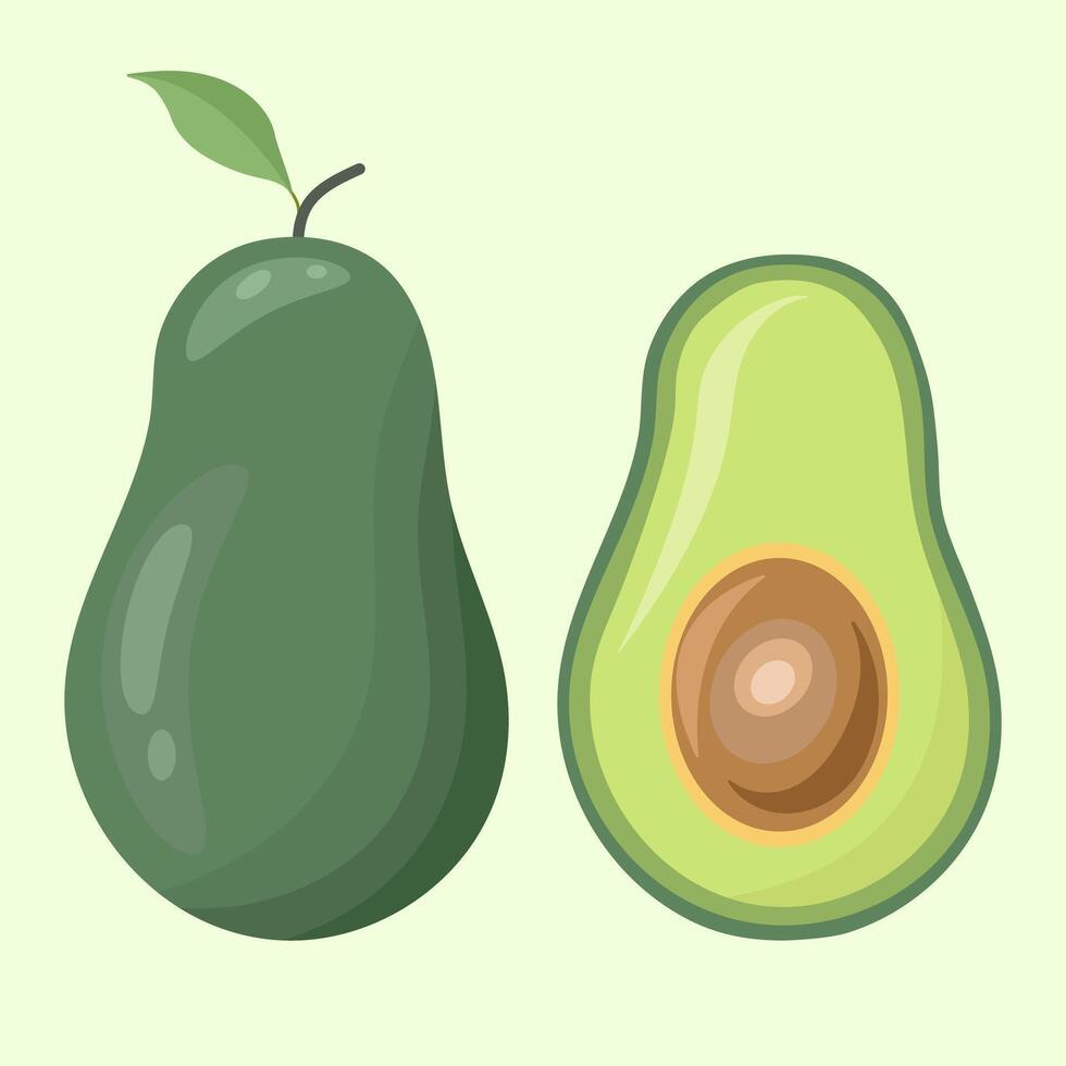 Avocado on a light green background, flat illustration vector