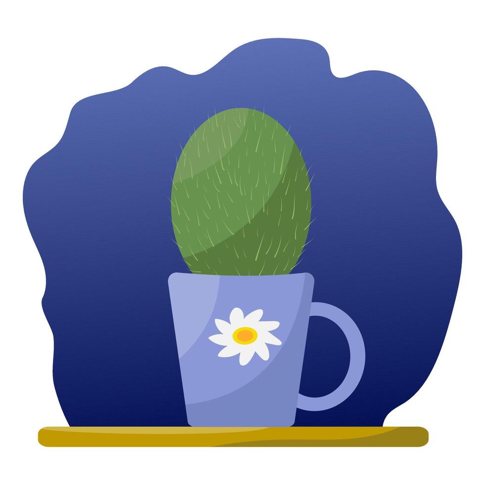 Cactus growing in a mug, flat illustration vector