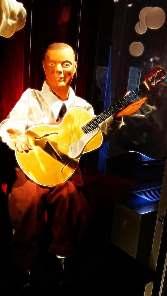 Digital painting style representing a jazz guitarist in performance photo