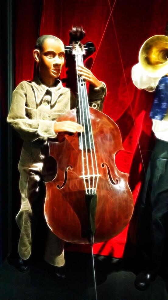 Digital painting style representing a jazz double bass player in performance photo