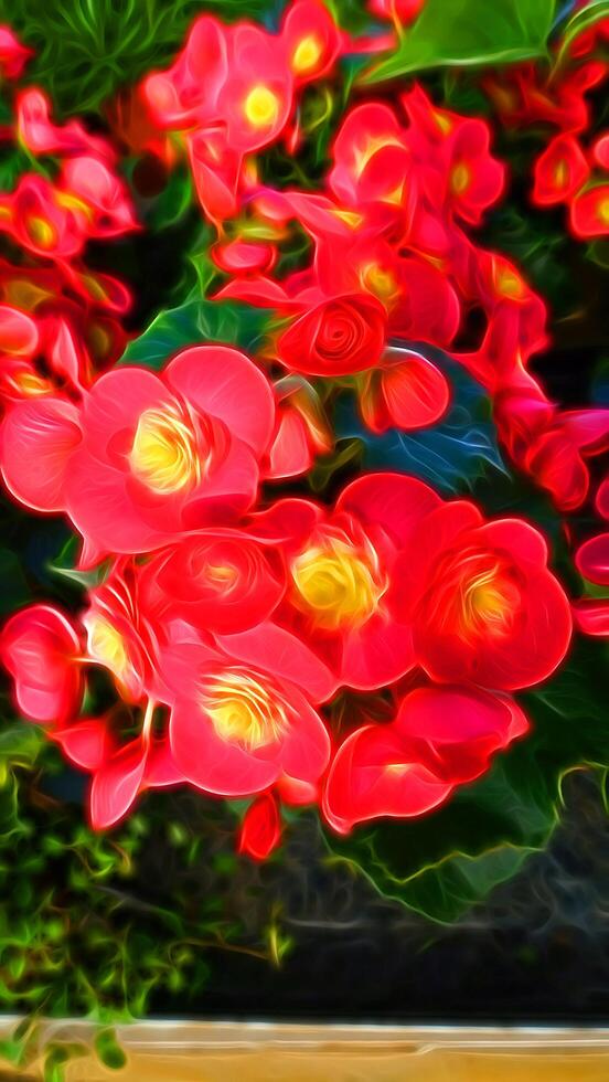 Digital painting style representing red flowers with a yellow pistil photo