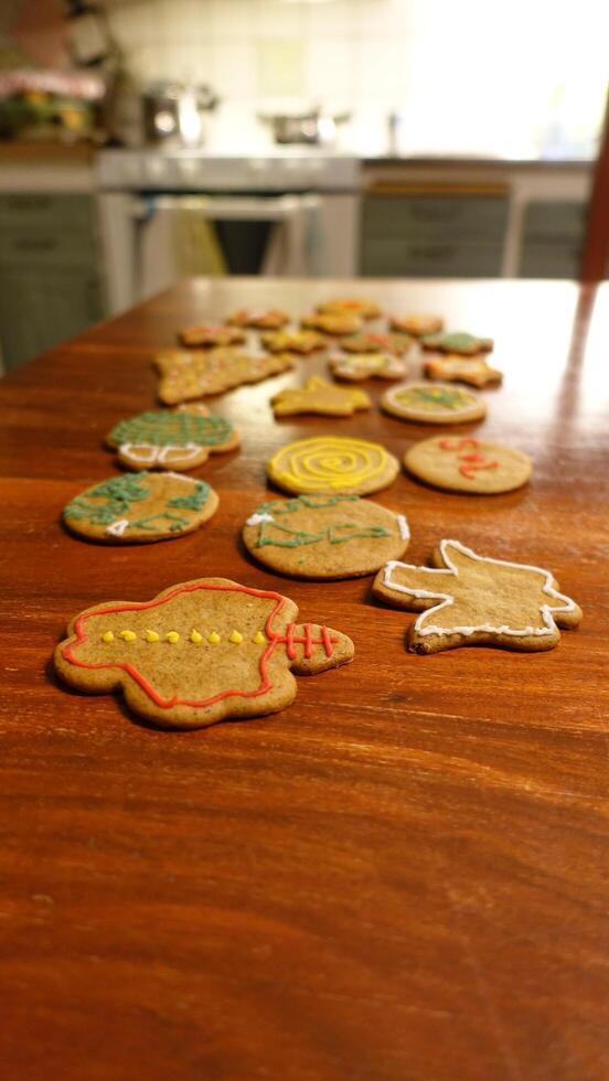 Decorated ginger cookies of various shapes photo