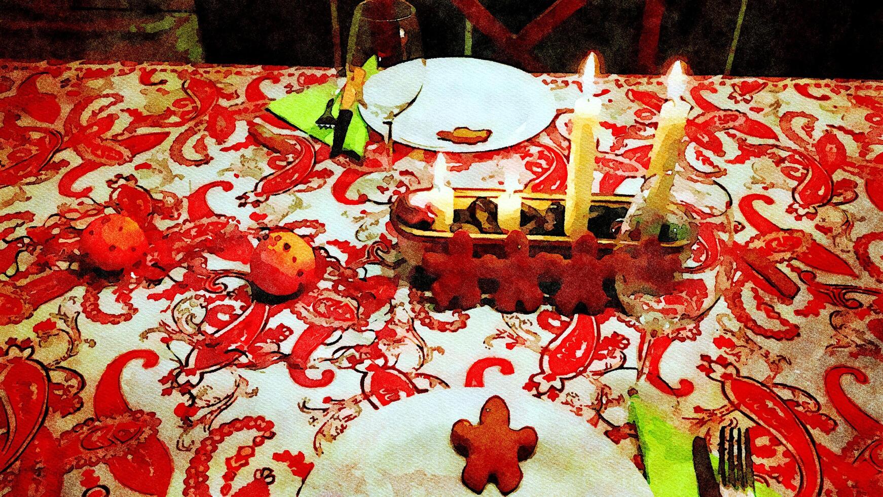 a table set for a Christmas dinner photo