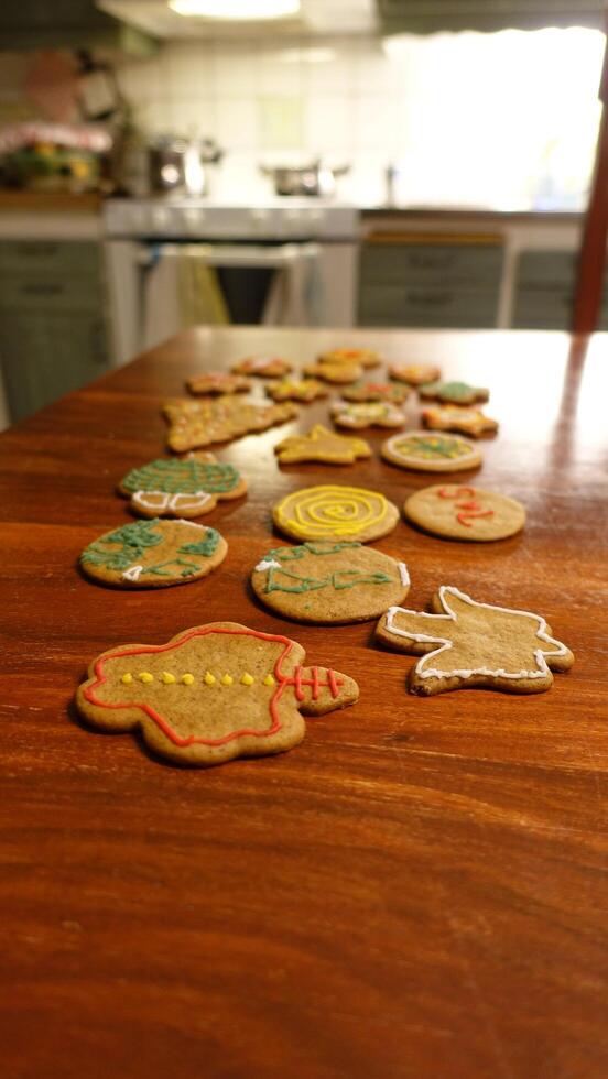 Decorated ginger cookies of various shapes photo