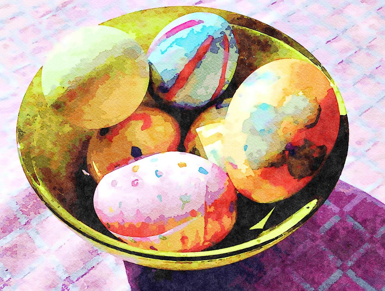 boiled eggs painted in a bowl. As a wish for a happy Easter photo