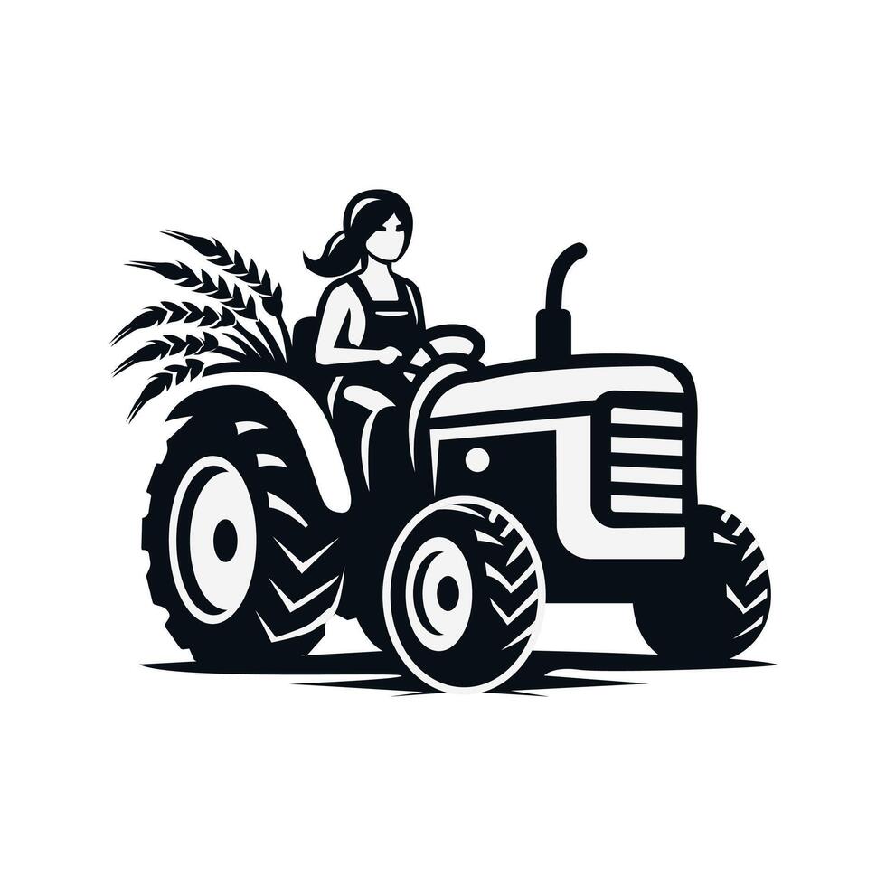 Farm Tractor Icon Illustration. Riding Indian Heavy Agricultural Tractor vector