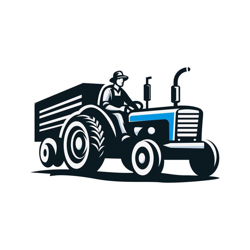 Farm Tractor Icon Illustration. Riding Indian Heavy Agricultural Tractor vector