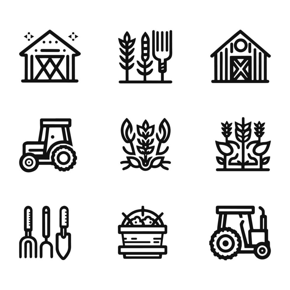 Set Of Agriculture And Farming Outline Icons Collection. Editable icons. isolated on white background vector