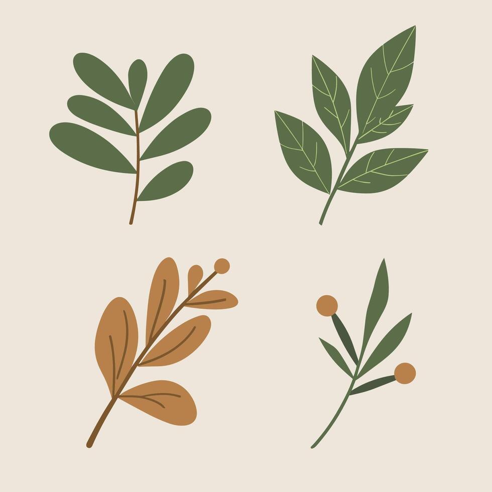Flat style green leaves collection vector