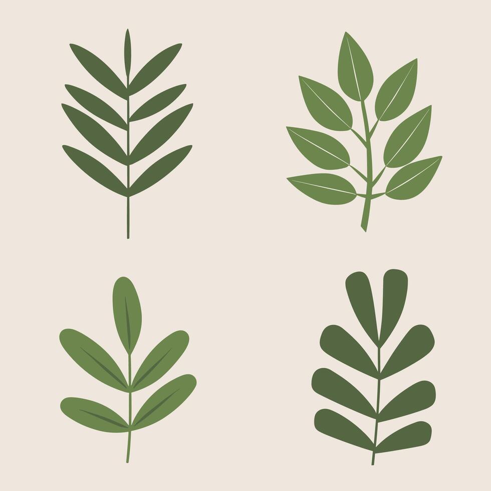 Flat style green leaves collection vector