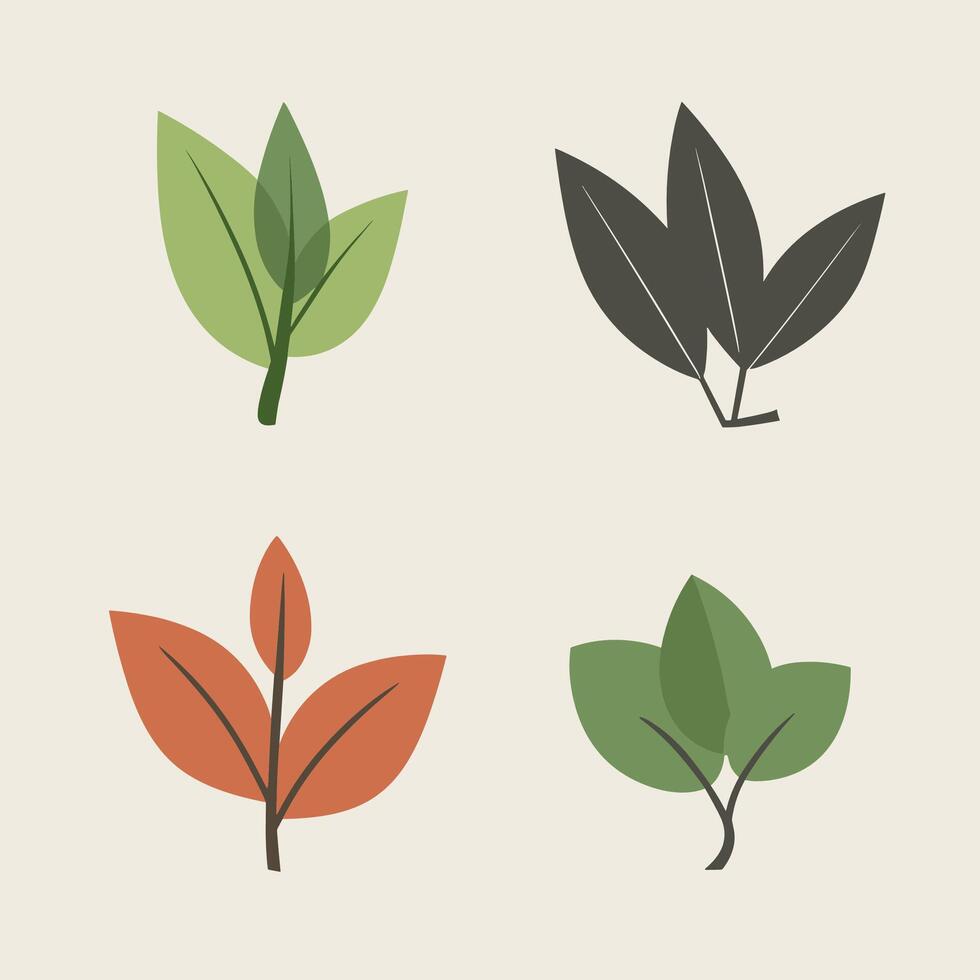 Flat style green leaves collection vector