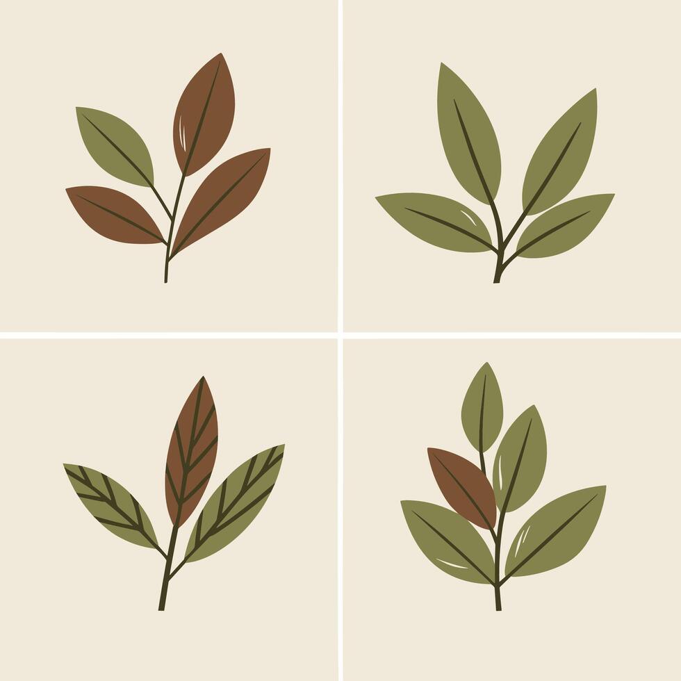 Flat style green leaves collection vector